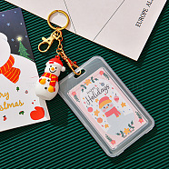Christmas Themed Plastic Keychain Card Sleeve, with Keychain Clasp and Silicone Charms, for Bus Pass Work Badge Card Holders, Snowman, 110x70mm(XMAS-PW0001-273D)
