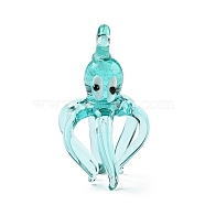 Handmade Lampwork Pendants, Octopus Charms, Turquoise, 49x26x26.5mm, Hole: 3mm(LAMP-R001-05E)