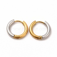 Two Tone 304 Stainless Steel Huggie Hoop Earrings for Women, Golden & Stainless Steel Color, 14x15x2.5mm, Pin: 1mm(EJEW-C011-07A)