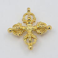 Real 18K Gold Plated Brass Buddhist Pendants, Buddha Jewelry Findings, Dorje Vajra Pendants, 25x24x8mm, Hole: 1mm(KK-K094-02G)