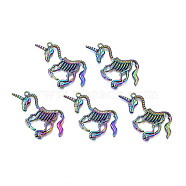 Rainbow Color Alloy Pendants, Cadmium Free & Lead Free, Unicorn, 23.5x42x3mm, Hole: 1.6mm(PALLOY-N156-190)