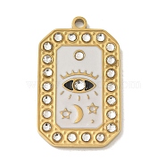 304 Stainless Steel Rhinestone Pendants, Enamel Style, Rectangle, Evil Eye, White, 26.5x16x2mm, Hole: 1.8mm(STAS-I322-82G-A)