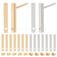 20Pcs 2 Styles Brass Rectangle Stud Earring Findings, with Holes & 20Pcs Friction Ear Nuts, Real Gold Plated & Real Platinum Plated, 12.5x1.5x1.5mm, Hole: 0.8mm, Pin: 0.7~0.8mm, 10Pcs/style(KK-BC0012-25)