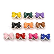 Alloy Enamel Beads, Matte Silver Color, Bowknot, Mixed Color, 10.5x15x7.5mm, Hole: 1.8mm(FIND-G062-25MS)