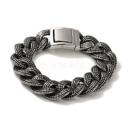 304 Stainless Steel Cuban Link Chain Bracelets for Women Men, Antique Silver, 8-7/8 inch(22.5cm)(BJEW-Q341-06C-AS)