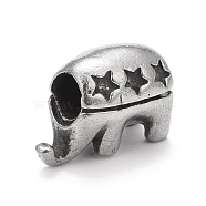 304 Stainless Steel European Beads, Large Hole Beads, Elephant with Star, Antique Silver, 11x8.5x16mm, Hole: 4.6mm(STAS-G256-26AS)
