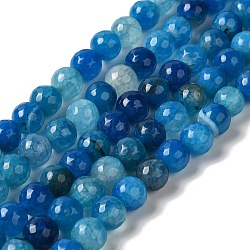 Dyed & Heated Natural Dragon Veins Agate Beads Strands, Faceted, Round, Dodger Blue, 8mm, Hole: 1.2mm, about 48pcs/strand, 14.69''(37.3cm)(G-P539-A01-17)