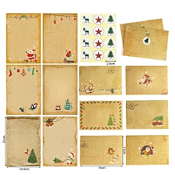 12 Sheets Stationery Paper and 6Pcs Envelope Set, with 12Pcs Round Stickers, Christmas Themed Pattern, for Festival Greeting, Party Invitation, BurlyWood, Package: 215x158x6mm(SCRA-PW0007-66A)
