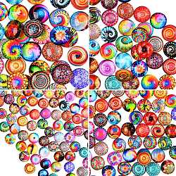 280Pcs 4 Styles Flat Back Glass Cabochons, for DIY Projects, Dome/Half Round with Mixed Patterns, Mixed Color, 70pcs/style(GGLA-SZ0001-32)