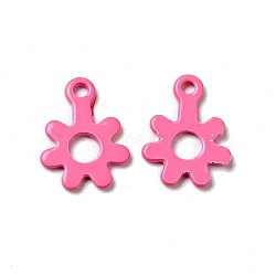 Spray Painted 201 Stainless Steel Charms, Flower Charms, Hot Pink, 11x8.5x1mm, Hole: 1.2mm(STAS-G304-22D)