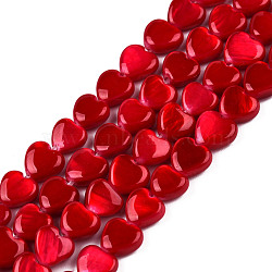 Spray Painted Natural Freshwater Shell Beads Strands, Heart, Red, 5x6x3mm, Hole: 0.5mm, about 72~74pcs/strand, 14.84 inch~15.27 inch(37.7~38.8cm)(X-SHEL-N026-69A)