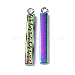 Ion Plating(IP) 304 Stainless Steel Pendant Cabochon Settings, Rectangle Charm, Bar Charm, Rainbow Color, Fit: 1.2mm Rhinestone, 25x3.5x1.8mm, Hole: 1.8mm(STAS-C066-15M)