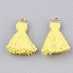 Polycotton(Polyester Cotton) Tassel Pendant Decorations, with Iron Findings, Light Gold, Yellow, 20~30x7~8mm, Hole: 5mm(FIND-S280-14)