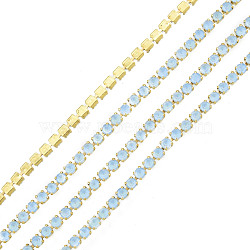 Brass Rhinestone Strass Chains, Rhinestone Cup Chain, Imitate Fluorescent Style, Raw(Unplated), Aqua Bohemica, 1.5x1.5mm, about 18.70 Feet(5.7m)/Strand(CHC-N017-003A-C03)