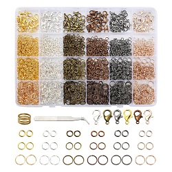 DIY Jewelry Finding Making Kit, Including Alloy Lobster Claw Clasps, Iron Open Jump Rings, Brass Rings, Tweezers, Mixed Color, 2342Pcs/set(DIY-YW0005-78)