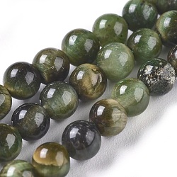 Natural Tiger Eye Beads Strands, Dyed & Heated, Round, Dark Olive Green, 4mm, Hole: 0.8mm, about 88pcs/strand, 14.5 inch(37cm)(G-K301-4mm-05)