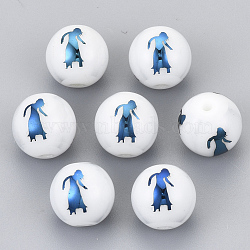 Electroplate Glass Beads, Round with Constellations Pattern, Blue Plated, Virgo, 10mm, Hole: 1.2mm(EGLA-S178-11K-06)