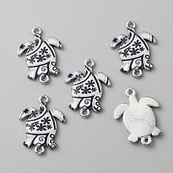 Zinc Alloy Enamel Connector Charms, Platinum, Sea Turtle Links with Flower Pattern, White, 24x18x2mm, Hole: 1.7mm(FIND-WH0136-19G)