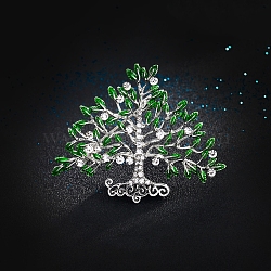 Tree of Life Green Enamel Pins, Alloy Crystal Rhinestone Tree Brooches for Backpack Clothes, Platinum, 42x52mm(PW-WGD25BB-01)