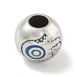 304 Stainless Steel Enamel European Beads, Large Hole Beads, Round with Hamsa Hand, Stainless Steel Color, 11x9mm, Hole: 4.5mm(STAS-U005-08P)