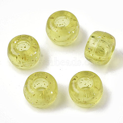 Plastic European Beads, Large Hole Beads, with Glitter Powder, Rondelle, Green Yellow, 9x6mm, Hole: 4mm, about 1330pcs/350g(KY-R019-02-07)