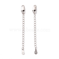 925 Sterling Silver Chain Extenders, with Lobster Claw Clasps & Charms, Teardrop, Antique Silver, 64x2.5mm, Hole: 2.4mm(STER-D036-31AS)