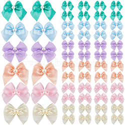 72Pcs 6 Colors Bowknot Polyester Ornament Accessories, with Plastic Imitation Pearls, Mixed Color, 25x60x6mm, 12pcs/color(DIY-SP0003-60B)
