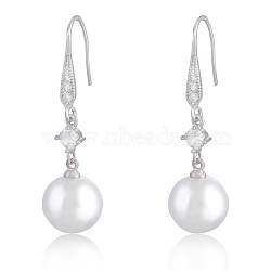Pearl Earrings with Cubic Zirconia White Freshwater Shell Pearl Dangle Hook Earrings Stud Round Ball Drop Hoop Earrings Brass Jewelry Gift for Women, White, 42.5x11.5mm, Pin: 0.8mm(JE1097A)