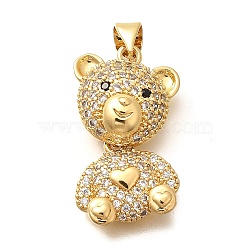 Rack Plating Brass Micro Pave Clear Cubic Zirconia Pendants, Bear Charms, Long-Lasting Plated, Lead Free & Cadmium Free, Real 18K Gold Plated, 25x14.5x7.5mm, Hole: 4.5x3mm(KK-M309-39G-G)