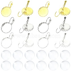 30Pcs 3 Colors Brass DIY Leverback Earring Settings, Flat Round, with 30Pcs Transparent Glass Cabochons, Mixed Color, Tray: 18mm, 32x19mm, 10pcs/color(KK-FS0002-10)