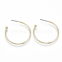 Iron Stud Earrings, Half Hoop Earrings, with Steel Pin, Ring, Light Gold, 32x31mm, Pin: 0.7mm(EJEW-N013-06)