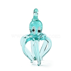 Handmade Lampwork Pendants, Octopus Charms, Turquoise, 49x26x26.5mm, Hole: 3mm(LAMP-R001-05E)