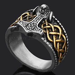 Viking 304 Stainless Steel Finger Rings for Men, Anchor with Wolf Head, Antique Silver & Antique Golden, US Size 9(18.9mm)(FS-WGB3F16-17)