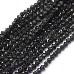 Natural Obsidian Beads Strand, Faceted, Round, 4mm, Hole: 1mm, about 95pcs/strand, 15.35 inch(39cm)(G-E411-33-4mm)