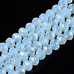 Electroplate Glass Beads Strands, Imitation Opalite Beads, Pearl Luster Plated, Faceted, Rondelle, Clear, 8x6mm, Hole: 1mm, about 68~70pcs/strand, 16 inch(40cm)(X-EGLA-A034-J8mm-A10)