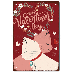 Tinplate Sign Poster, Vertical, for Home Wall Decoration, Rectangle, for Valentine's Day, Cat Pattern, 300x200x0.5mm(AJEW-WH0157-482)