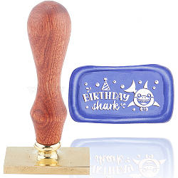 Wax Seal Stamp Set, Sealing Wax Stamp Solid Brass Head,  Wood Handle Retro Brass Stamp Kit Removable, for Envelopes Invitations, Gift Card, Rectangle, Birthday Themed Pattern, 9x4.5x2.3cm(AJEW-WH0214-145)