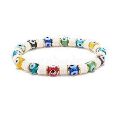 Lampwork Evil Eye & Polymer Clay Heishi Stretch Bracelet, Preppy Jewelry for Women, Colorful, Inner Diameter: 2-1/8 inch(5.5cm)(BJEW-JB08455)