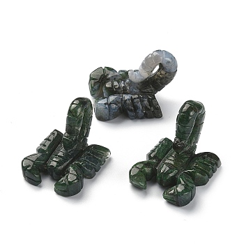 Natural Moss Agate Carved Healing Scorpion Figurines, Reiki Stones Statues for Energy Balancing Meditation Therapy, 45~48x34~44x30~37mm