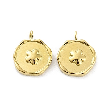 Ion Plating(IP) 316L Surgical Stainless Steel Pendants, Flat Round with Flower Charm, Real 18K Gold Plated, 15.5x13x2.5mm, Hole: 2mm