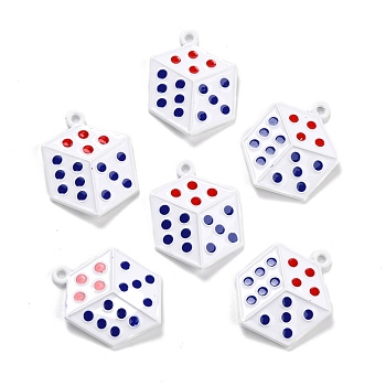 Spray Painted Alloy Pendants, with Enamel, Cadmium Free & Lead Free, Dice, White, 26x19.5x4mm, Hole: 1.8mm