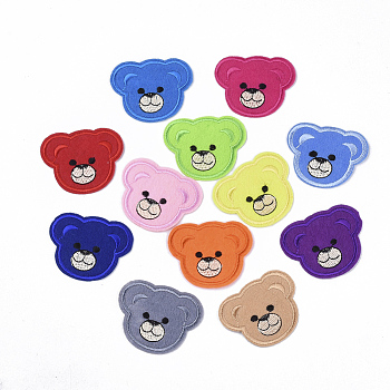 Computerized Embroidery Cloth Iron On/Sew On Patches, Costume Accessories, Appliques, Bear, Mixed Color, 51x62x1.5mm, about 12colors, 1color/10pcs, 120pcs/bag