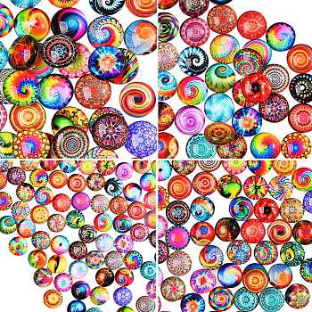 280Pcs 4 Styles Flat Back Glass Cabochons, for DIY Projects, Dome/Half Round with Mixed Patterns, Mixed Color, 70pcs/style