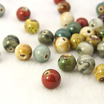 Handmade Fancy Antique Glazed Porcelain Beads, Round, Mixed Color, 18mm, Hole: 2mm