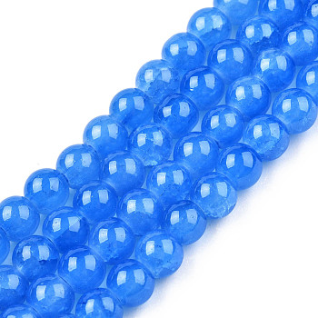 Baking Painted Crackle Glass Beads Strands, Round, Royal Blue, 6mm, Hole: 1.3~1.6mm, about 133pcs/strand, 31.4 inch
