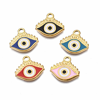 304 Stainless Steel Pendants, with Enamel, Eye, Mixed Color, 14.5x16x2mm, Hole: 1.8mm