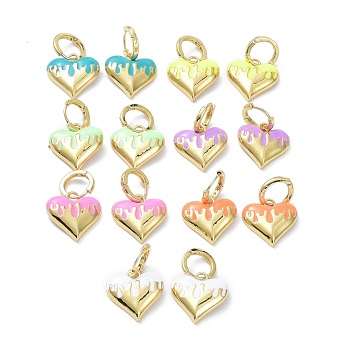 Heart Real 18K Gold Plated Brass Enamel Hoop Earrings, Long-Lasting Plated, Mixed Color, 30mm, Pin: 1mm