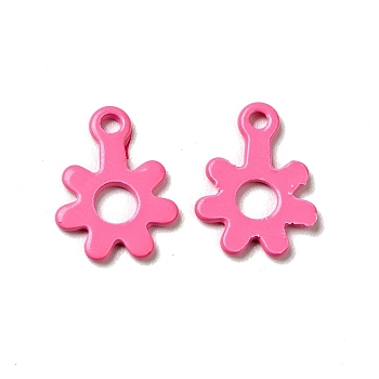 Spray Painted 201 Stainless Steel Charms, Flower Charms, Hot Pink, 11x8.5x1mm, Hole: 1.2mm