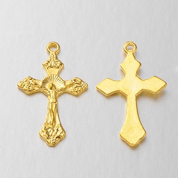 Tibetan Style Pendants, For Easter, Cadmium Free & Nickel Free & Lead Free, Crucifix Cross Pendant, Golden, 33.5x20.5x2.5mm, Hole: 2mm