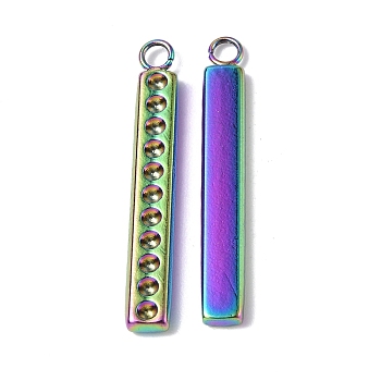 Ion Plating(IP) 304 Stainless Steel Pendant Cabochon Settings, Rectangle Charm, Bar Charm, Rainbow Color, Fit: 1.2mm Rhinestone, 25x3.5x1.8mm, Hole: 1.8mm